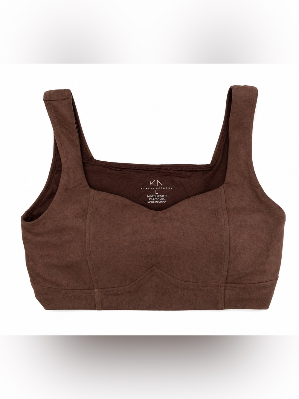 Klassy Network Dark Brown Faux-Suede Structured Crop Tank